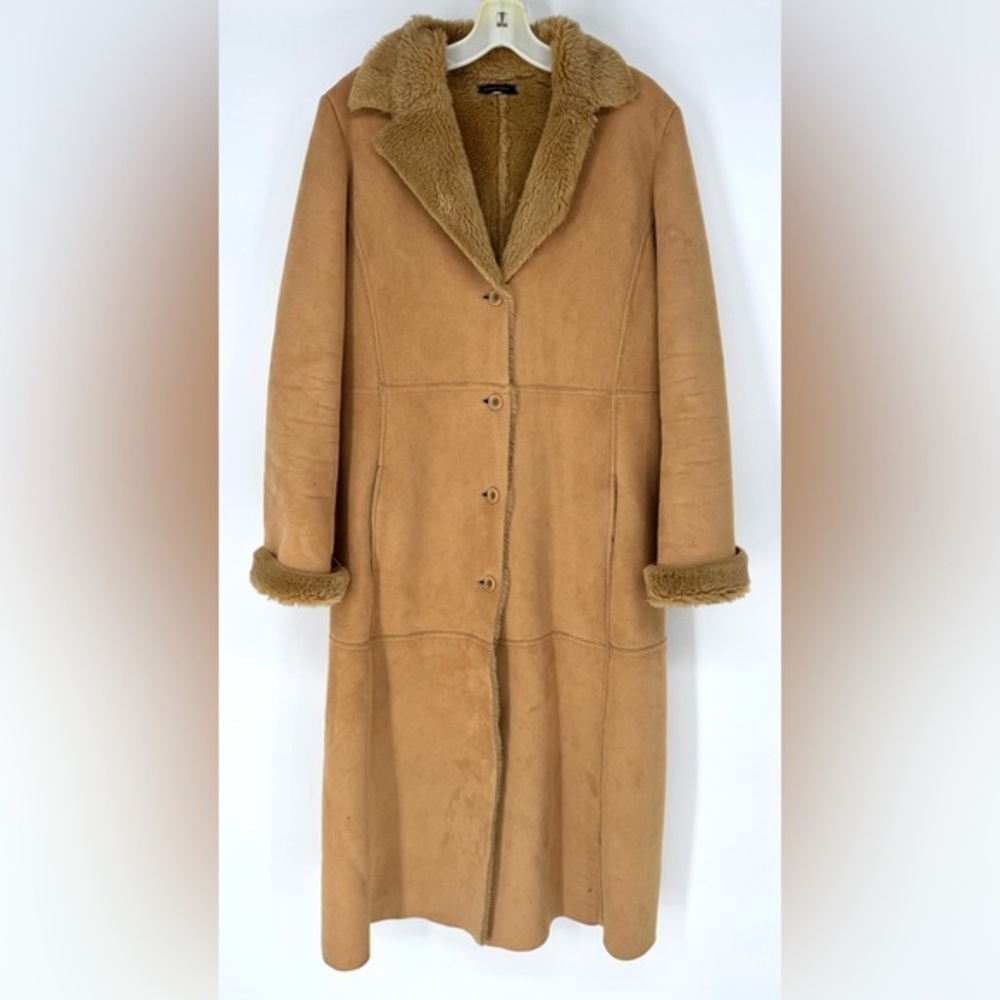 Le Group made in Italy Cozycore fuax suede Sherpa lined Tan full length coat